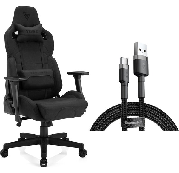 SENSE7 Sentinel gamer szék textil fekete USB kábellel