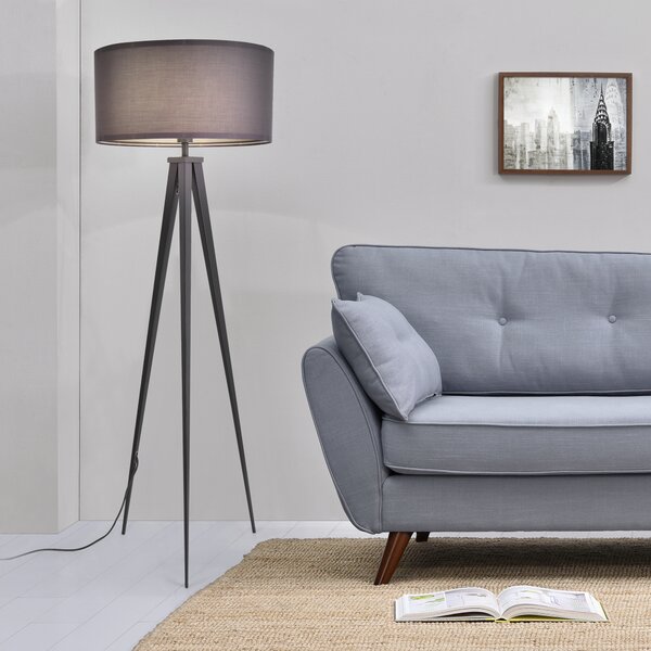 Állólámpa Faro 3-lábú lámpa padlólámpa E27 fém-textil világosszürke 153 cm