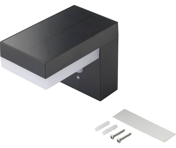 Sygonix Napelemes kültéri fali lámpa mozgásjelzővel SMD LED 6 W Fekete (SY-4715526)