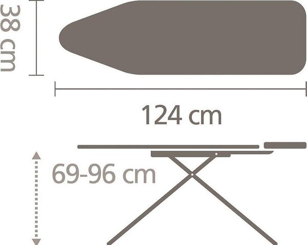 BRABANTIA Steam Iron Rest vasalódeszka 1100x300mm - A méret. kinyitható vasalótámasz. D=22mm fekete váz. farmerkék huzat - 134203