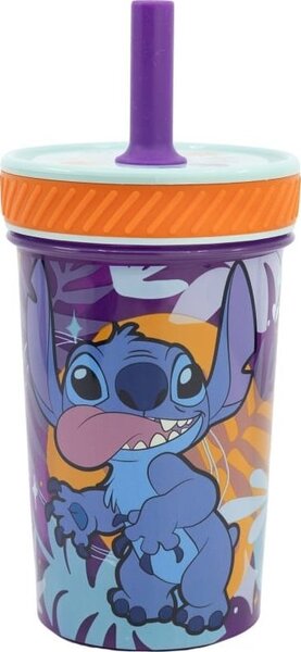 Stitch Felboríthatatlan Csúszásgátlós Műanyag Pohár Szívószállal - 370 ml