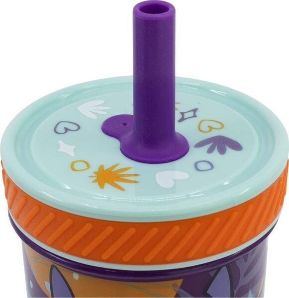 Stitch Felboríthatatlan Csúszásgátlós Műanyag Pohár Szívószállal - 370 ml