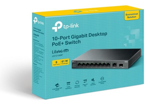 TP-Link LiteWave LS1210GP hálózati kapcsoló Beállítást nem igénylő (unmanaged) Gigabit Ethernet (10/100/1000) Ethernet-áramellátás (PoE) támogatása Fekete