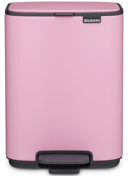 Brabantia Bo Pedal Bin pedálos hulladékgyűjtő szagmentesen záródó Soft-Close fedél, karcsú, négyzetes forma, műanyag tartály, 4L - A méret, acél, rózsaszín-lila - 255342