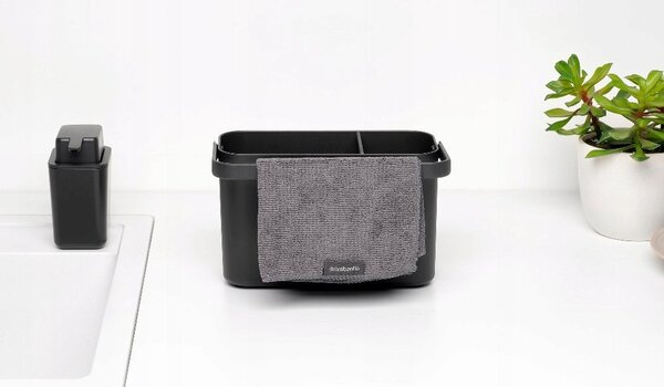 Brabantia SinkSide Cleaning Caddy konyhai szervező, fogantyúval, mozgatható belső elválasztóval, kivehető csepptálca, csúszásmentes, sötétszürke - 233302
