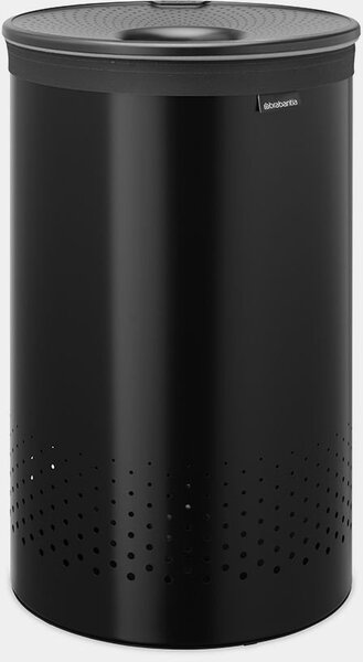 Brabantia Laundry Bin szennyestartó szellőző nyílásokkal, tépőzáras, mosható szennyesgyűjtő zsák, henger forma, nagy méret 60L, műanyag fedő, acél, sötétszürke - 242380