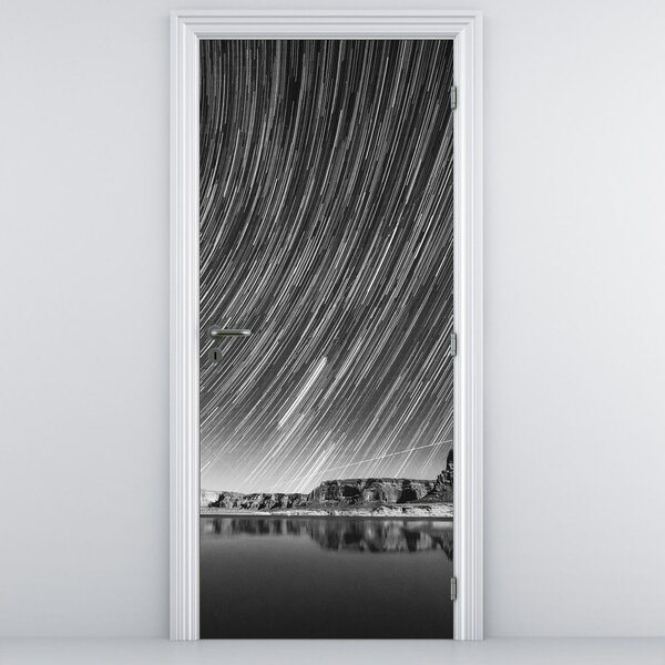 Fotótapéta ajtóra - Fekete-fehér csillagos égbolt (95x205cm)