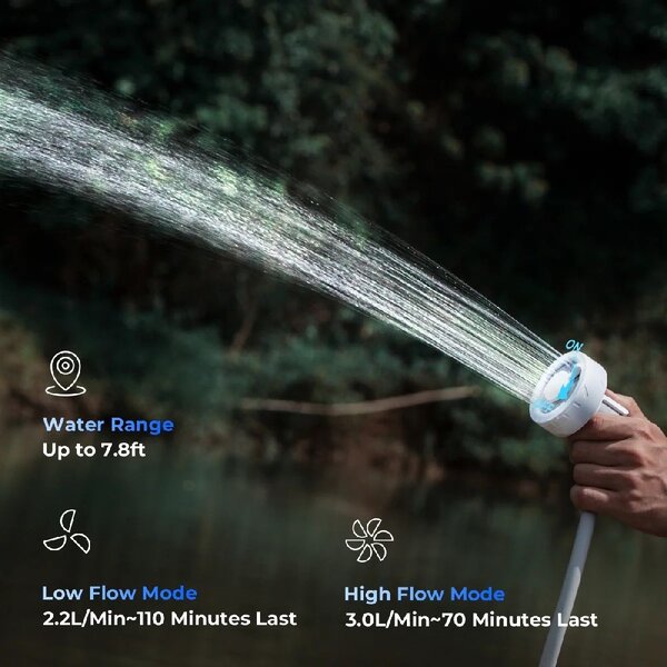 Flextail MAX Shower – Hordozható, újratölthető kültéri zuhany, 3,0L/perc vízáramlással (MS2500-WT-I)