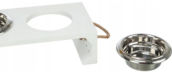 Trixie Be Nordic 2-es Készlet Rozsdamentes Acél Tálak, MDF Fa Tartóval, 2x0.9 l/17 cm/44x21x14 cm, Fehér, 24836