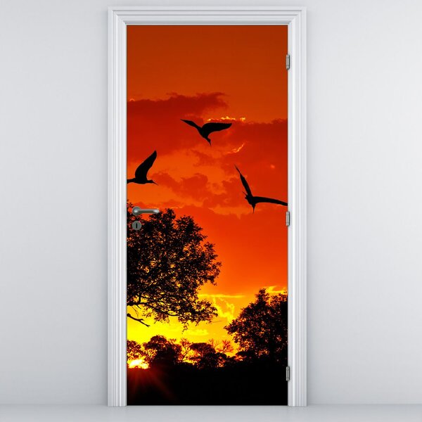 Fotótapéta ajtóra - Madarak naplementekor (95x205cm)