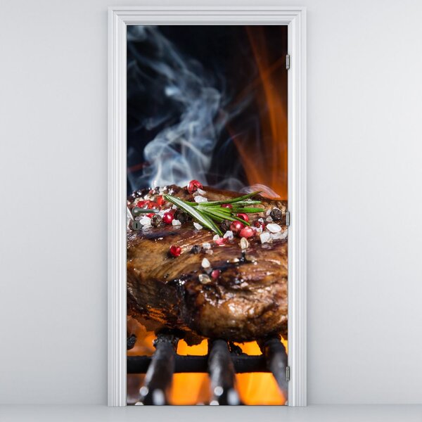 Fotótapéta ajtóra - Steak a grillen (95x205cm)