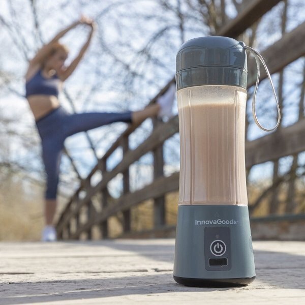 INNOVAGOODS SHAKUIT hordozható mini turmixgép, 380 ml, újratölthető, USB, LED kijelző, szürke