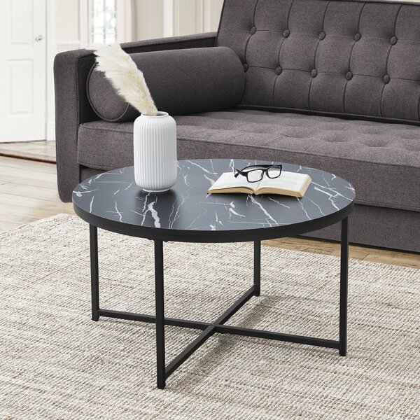 Kisasztal kerek Uppvidinge acél/üveg fekete márványhatású/fekete