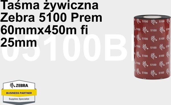Gyanta szalag Zebra 5100 Prem 60mmx450m fi 25mm