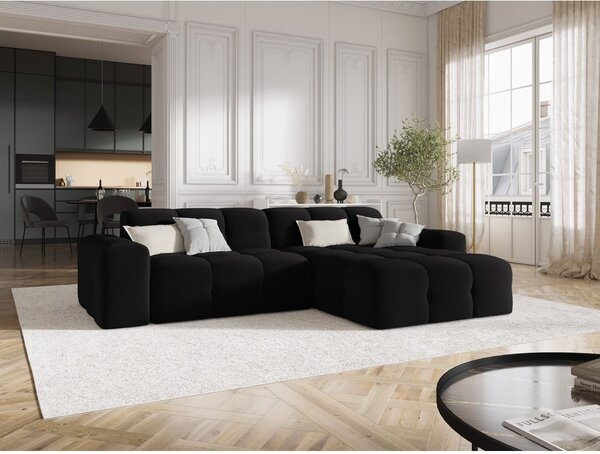 Fekete bársony sarokkanapé (jobb oldali) Kendal – Micadoni Home