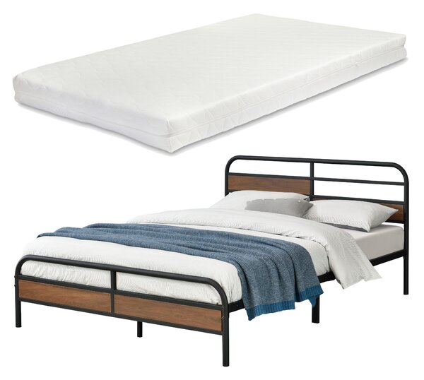 Fémkeretes ágy Aarau 140 x 200 cm szinterezett acél, 300 Kg fekete ágyráccsal 2 személyes hideghabos matraccal