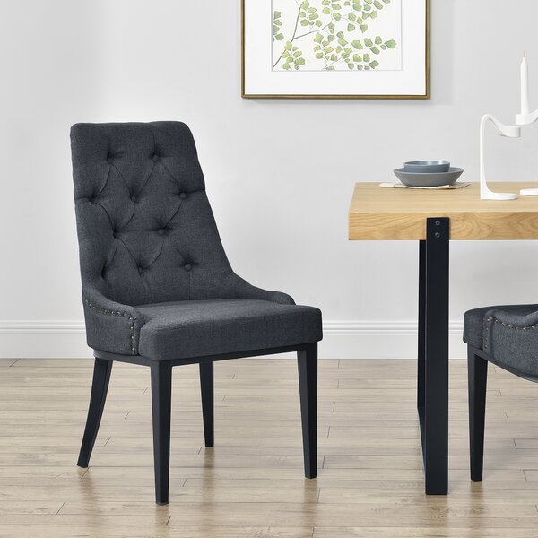 Étkezőszék Chesterfield mintázattal 100 x 53 x 60 cm párnázott szék stabil fémlábak poliészter sötétszürke fekete