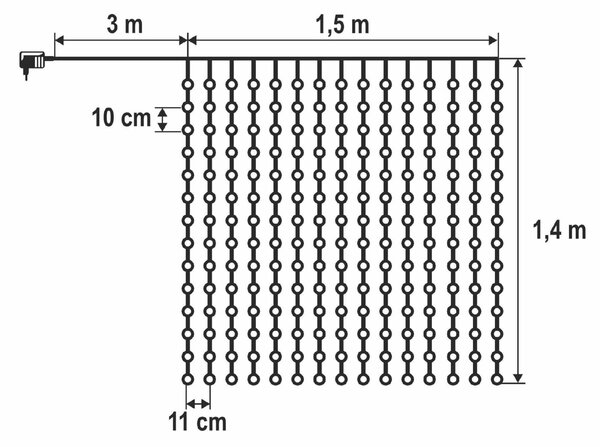 Home DOT LED-es fényfüggöny, 210db hidegfehér DOT LED, 1,5m hosszú, állófényű, adapteres tápellátás, beltéri kivitel (KIN210DWH)