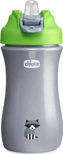 Chicco Kids Pop-Up Cup csöpögésmentes szilikon szívószálas kulacs, cseppmentes ráppatintós záródással. 24m+ 350 ml neutral