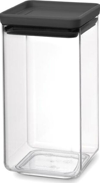 Brabantia tárolóedény 1,6L, egymásra rakható, légmentes záródás, szögletes, sötétszürke, átlátszó műanyag tartály - 122385
