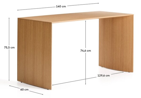 Íróasztal tölgyfa dekorral 60x140 cm Litto – Kave Home