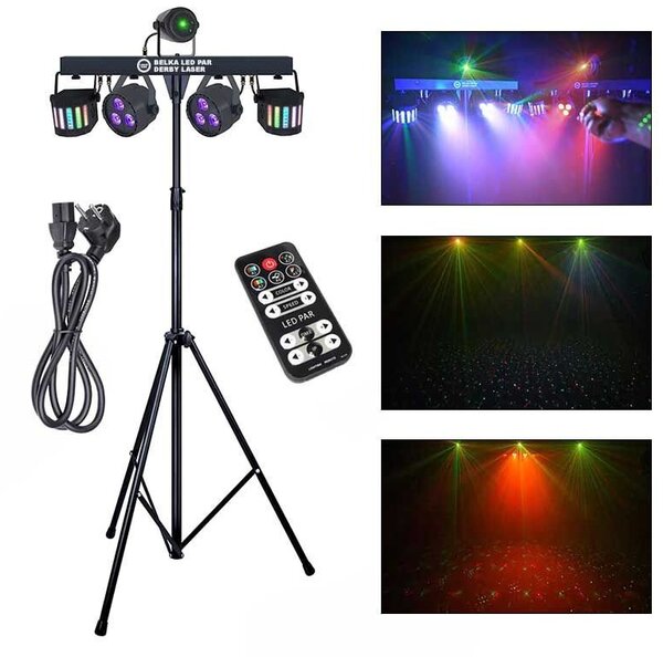 LIGHT4ME BELKA LED PAR DERBY LASER multiefekt świetlny zestaw oświetlenie disco