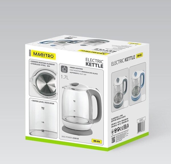 Maestro MR-056 elektromos vízforraló üveg 1,7L 2200W