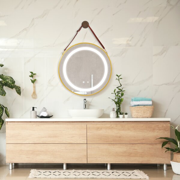 LED-es fürdőszobai tükör akasztóval Picerno Ø50cm arany kerettel