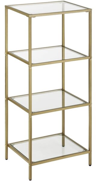 Regał szklany loft złoty 4 półki metalowa rama szkło elegancki