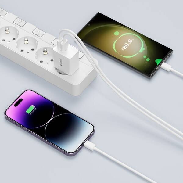 Tech-Protect NC30W hálózati töltő adapter USB-A + Type-C aljzat, PD30W, QC3 fehér (9490713935194)