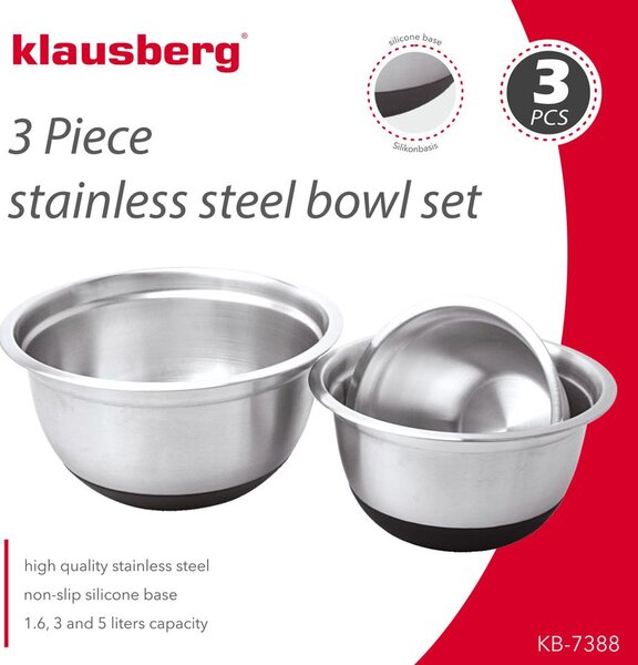Klausberg KB-7388 Salátástál Készlet - 3 Darabos - Rozsdamentes acél