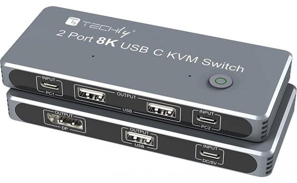 Techly IDATA KVM-DPC8K KVM kapcsoló Szürke