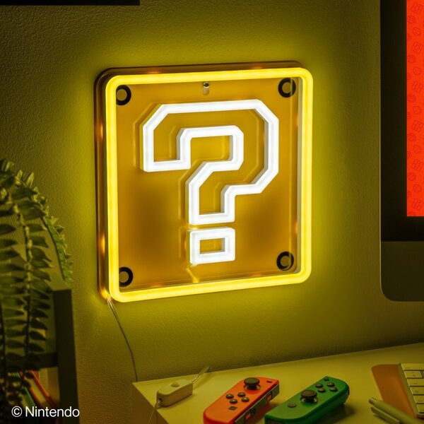 Lampka biurkowa Paladone PALADONE Super Mario Neonowa Lamka Ścienna - Question Block
