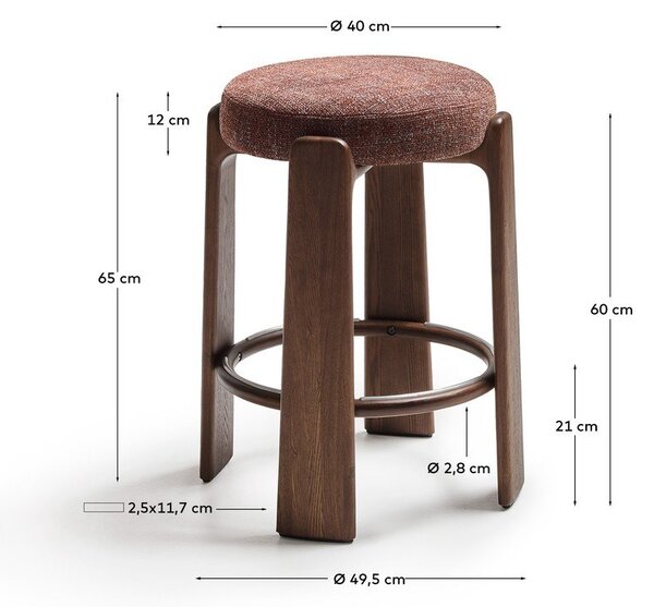Barna-sötét natúr színű kőrisfa bárszék (ülésmagasság 65 cm) Granite – Kave Home