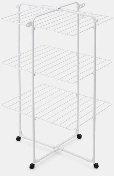 Brabantia HangOn Tower Drying Rack 3 szintes ruhaszárító torony kerekekkel, 23m szárítási hossz, 25kg teherbírás, összecsukható, acél, fehér - 306303