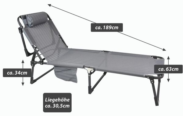 Összecsukható nyugágy párnával 189 x 63 x 34 cm szürke