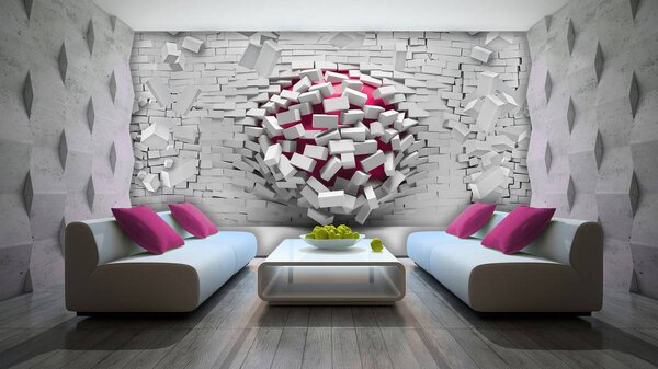 Fotótapéta - 3D labda és fehér téglafal (152,5x104 cm)