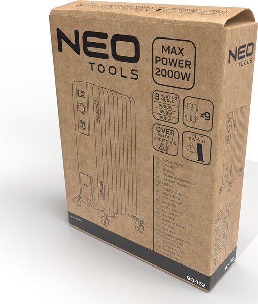 NEO Tools 90-152 Olajradiátor, 9 Bordás, 2 Fokozatú, 1200/2000W