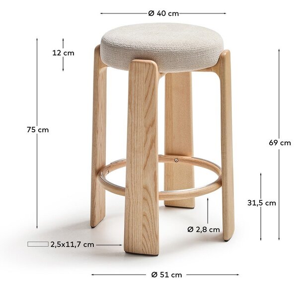 Bézs-világos natúr színű kőrisfa bárszék (ülésmagasság 75 cm) Granite – Kave Home