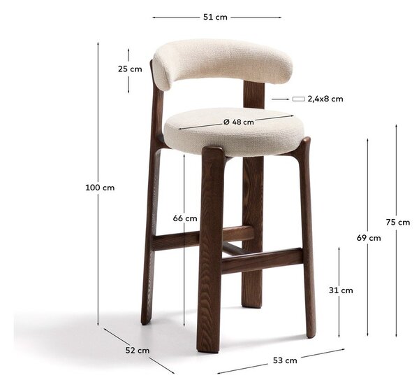 Bézs-sötét natúr színű kőrisfa bárszék (ülésmagasság 75 cm) Granite – Kave Home