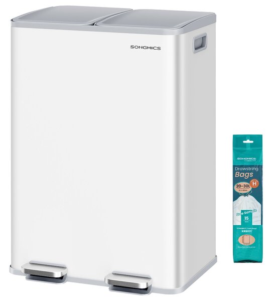 SONGMICS szelektív szemetes, 2 x 30 L, lágy záródás, matt fehér