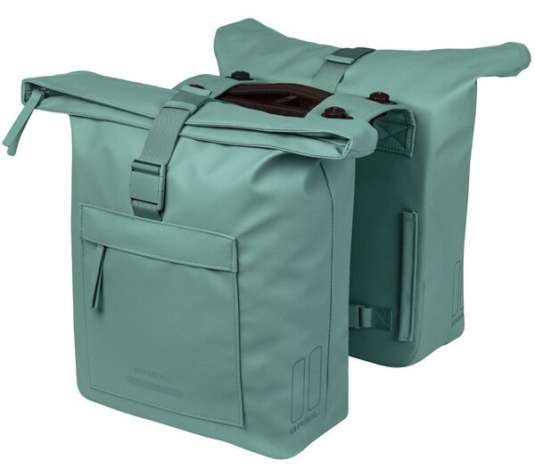 Torba na bagażnik BASIL BROOKLYN DOUBLE PANNIER BAG 41L, MIK Hooks System, wodoodporna, silvergreen (NEW 2026)