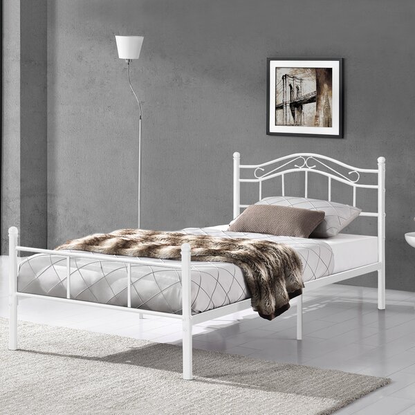 Egyszemélyes ágy Split 90 x 200 cm fémkeretes vintage ágykeret design ágy fehér