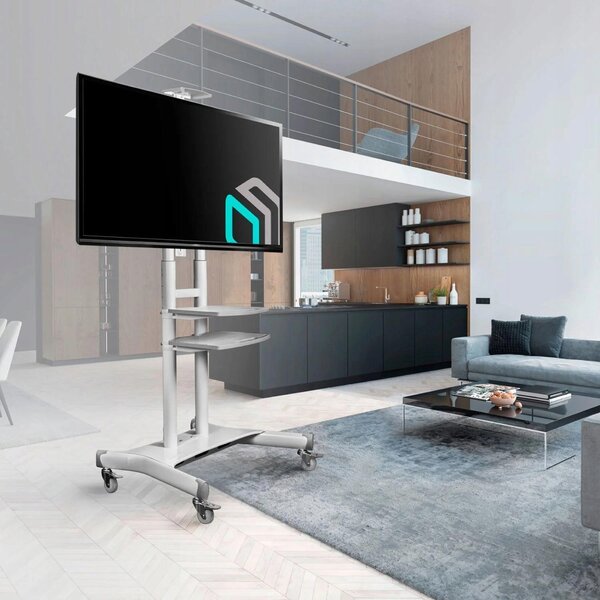 ONKRON Mobile TV Stand for 50-83” TVs with Wheels Shelves Height Adjustable Rolling TV Cart, White