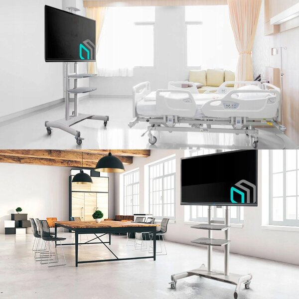 ONKRON Mobile TV Stand for 50-83” TVs with Wheels Shelves Height Adjustable Rolling TV Cart, White