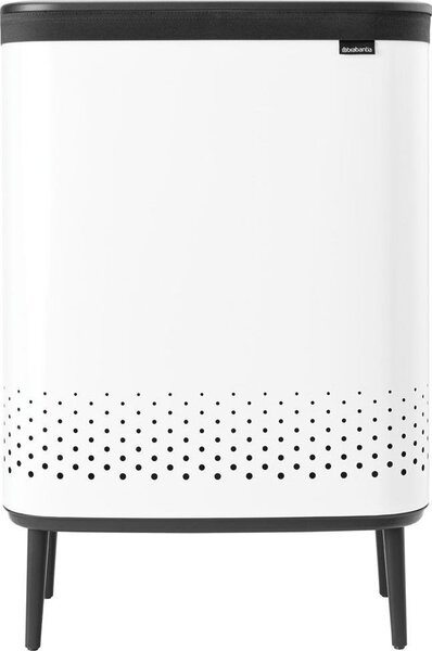 BRABANTIA Bo Laundry Bin lábakon álló szennyestartó szellőző nyílásokkal tépőzáras mosható szennyesgyűjtő zsák Bo forma extra nagy méret 2x45L acél fehér - 200540