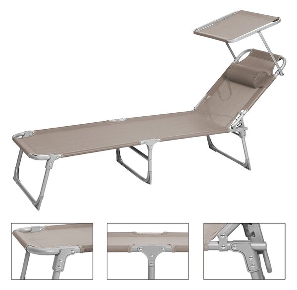 LAGUNA kerti napozóágy állítható napellenzővel, 193x53x29cm, barna-szürke (taupe) SongmicsHome