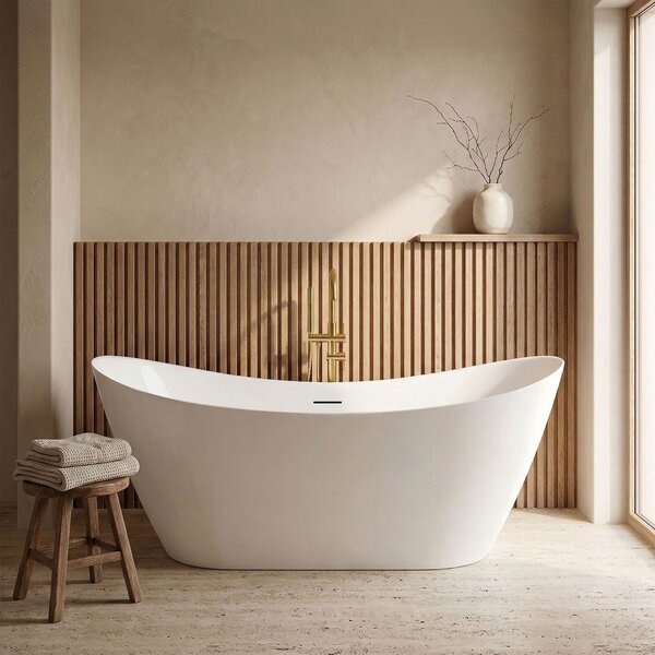 Rea FERRANO Slim, szabadon álló kád 1520×730×670 mm, fehér, fehér lefolyófedél, REA-W0080