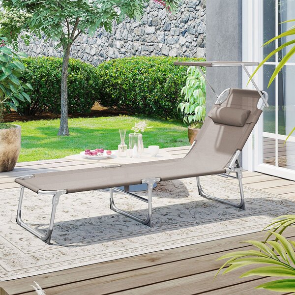LAGUNA kerti napozóágy állítható napellenzővel, 193x53x29cm, barna-szürke (taupe) SongmicsHome