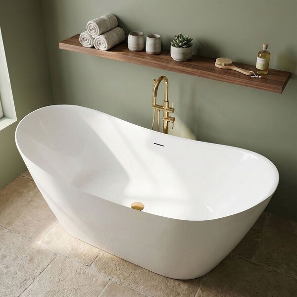 Rea FERRANO Slim, szabadon álló kád 1520×730×670 mm, fehér, fehér lefolyófedél, REA-W0080